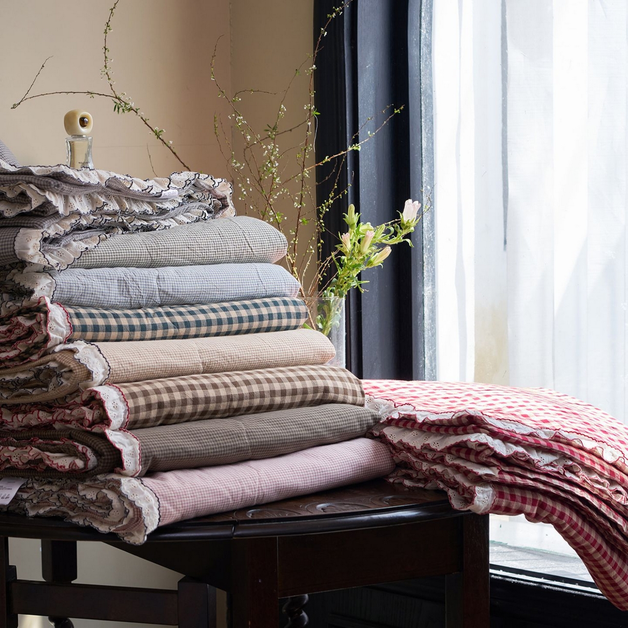 91家纺网 家纺一手货源 找家纺 洋铭区（原狠狠爱） 2026新款色织水洗棉花边夏被 组合图