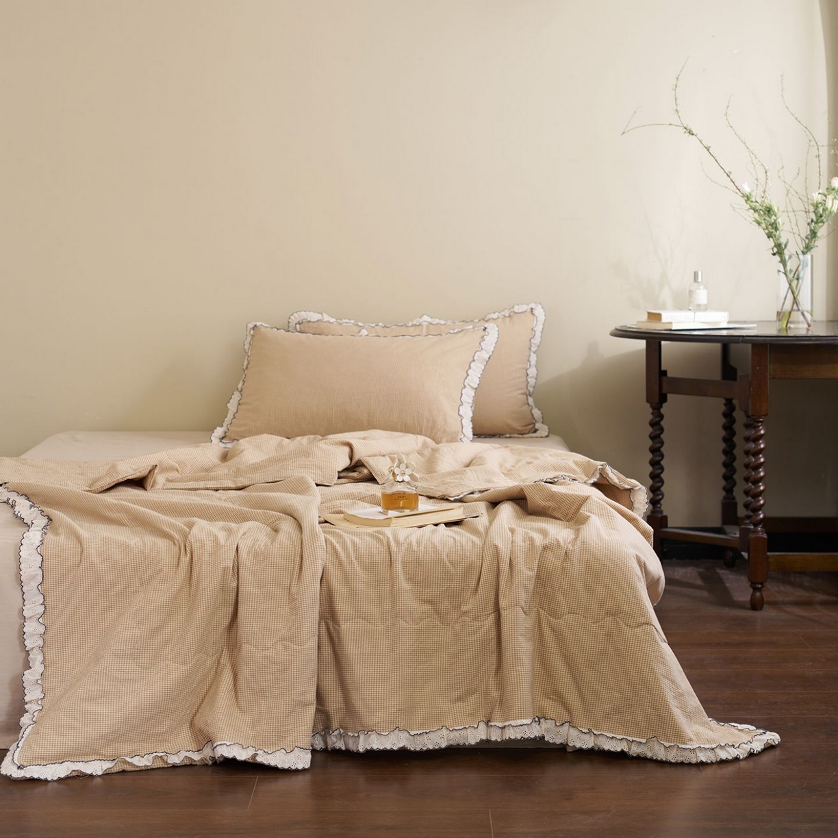 洋铭区（原狠狠爱） 2026新款色织水洗棉花边夏被 小格子-甜蜜黄