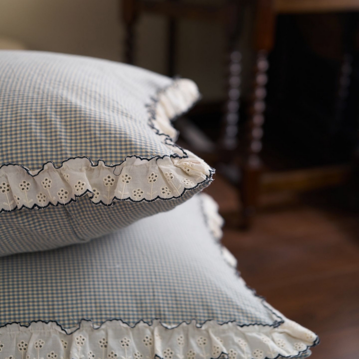 91家纺网 家纺一手货源 找家纺 洋铭区（原狠狠爱） 2026新款色织水洗棉花边夏被 小格子-甜蜜蓝