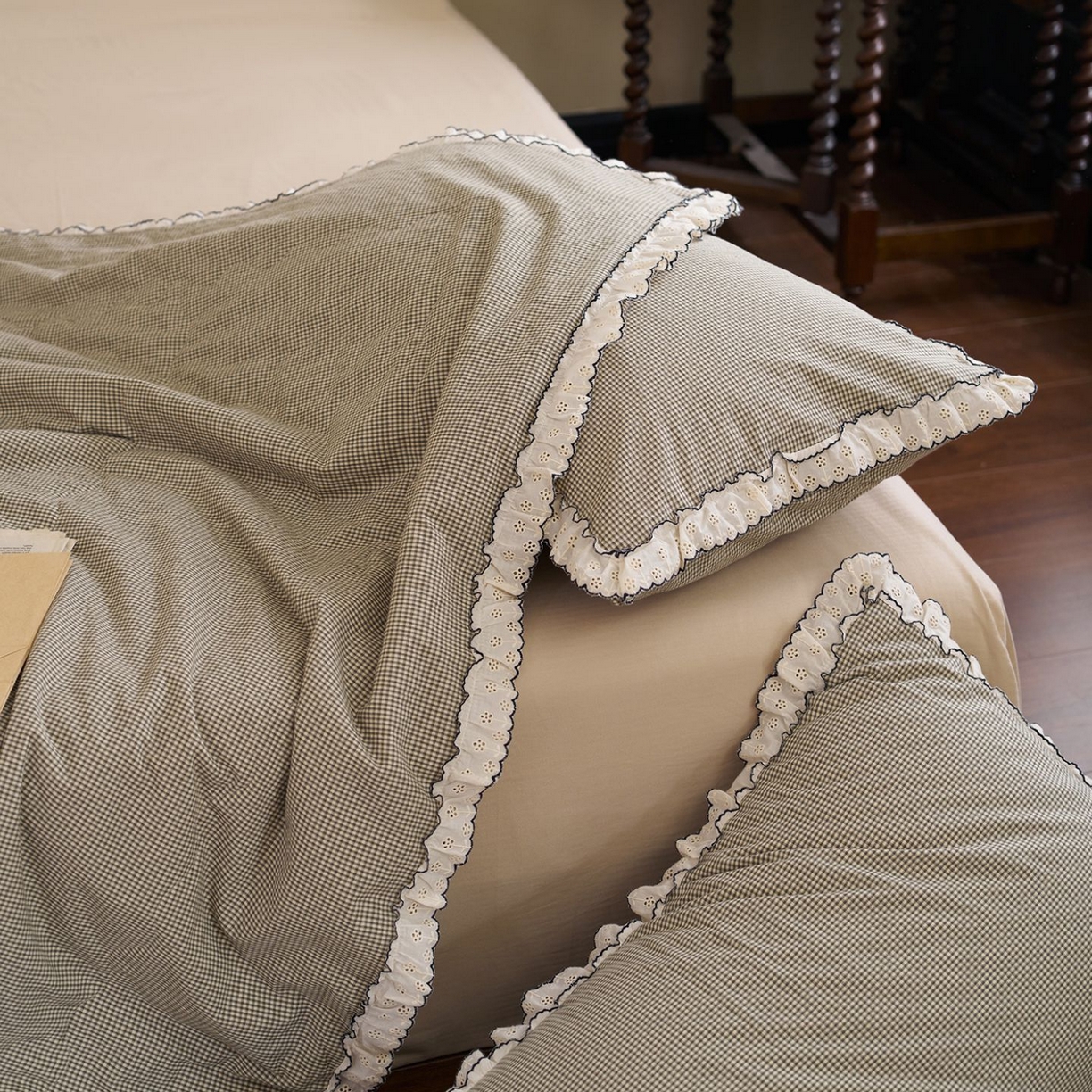 91家纺网 家纺一手货源 找家纺 洋铭区（原狠狠爱） 2026新款色织水洗棉花边夏被 小格子-甜蜜绿