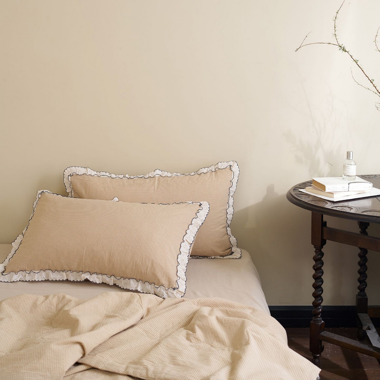 91家纺网 家纺一手货源 找家纺 洋铭区（原狠狠爱） 2026新款色织水洗棉花边夏被 小格子-甜蜜黄