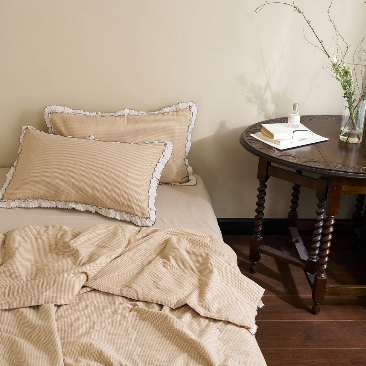 91家纺网 家纺一手货源 找家纺 洋铭区（原狠狠爱） 2026新款色织水洗棉花边夏被 小格子-甜蜜黄