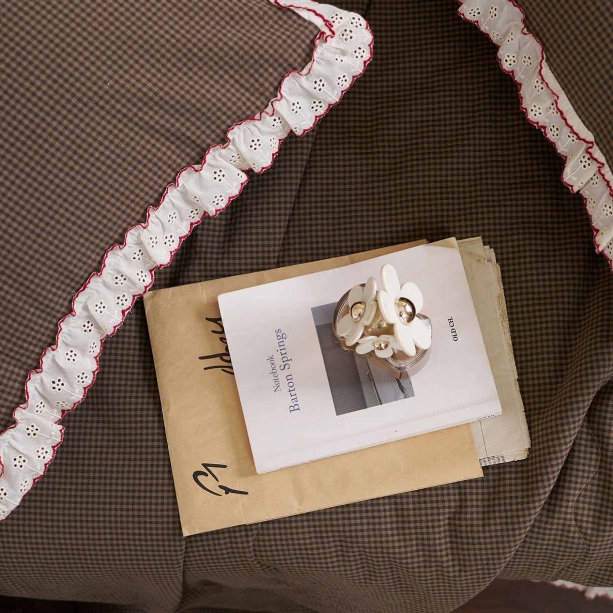 91家纺网 家纺一手货源 找家纺 洋铭区（原狠狠爱） 2026新款色织水洗棉花边夏被 小格子-甜蜜棕