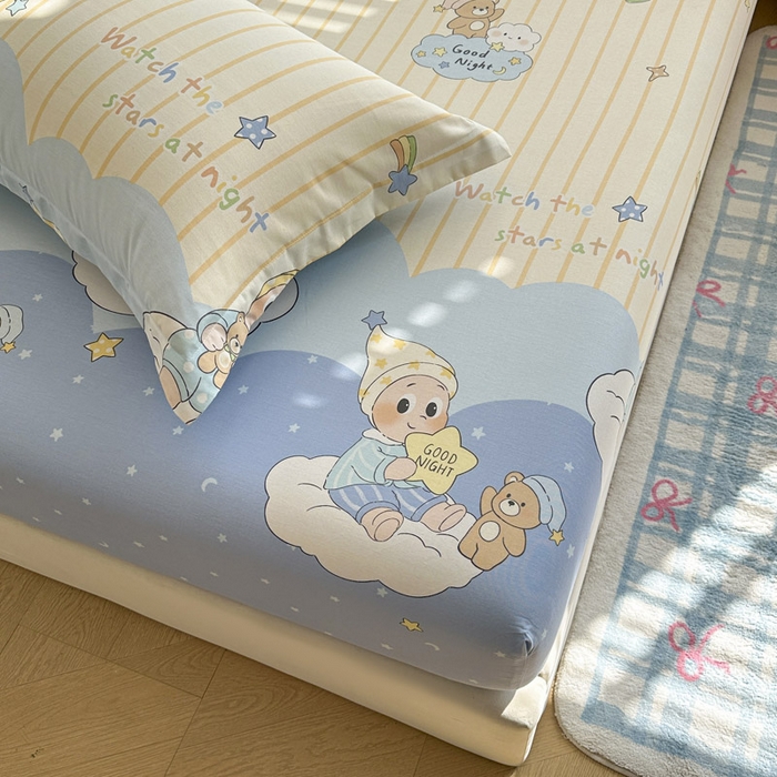 91家纺网 家纺一手货源 找家纺 绵庭家纺 2026新款12868全棉纯棉印花系列床笠单件单品床笠单床笠-第一批 星语星愿