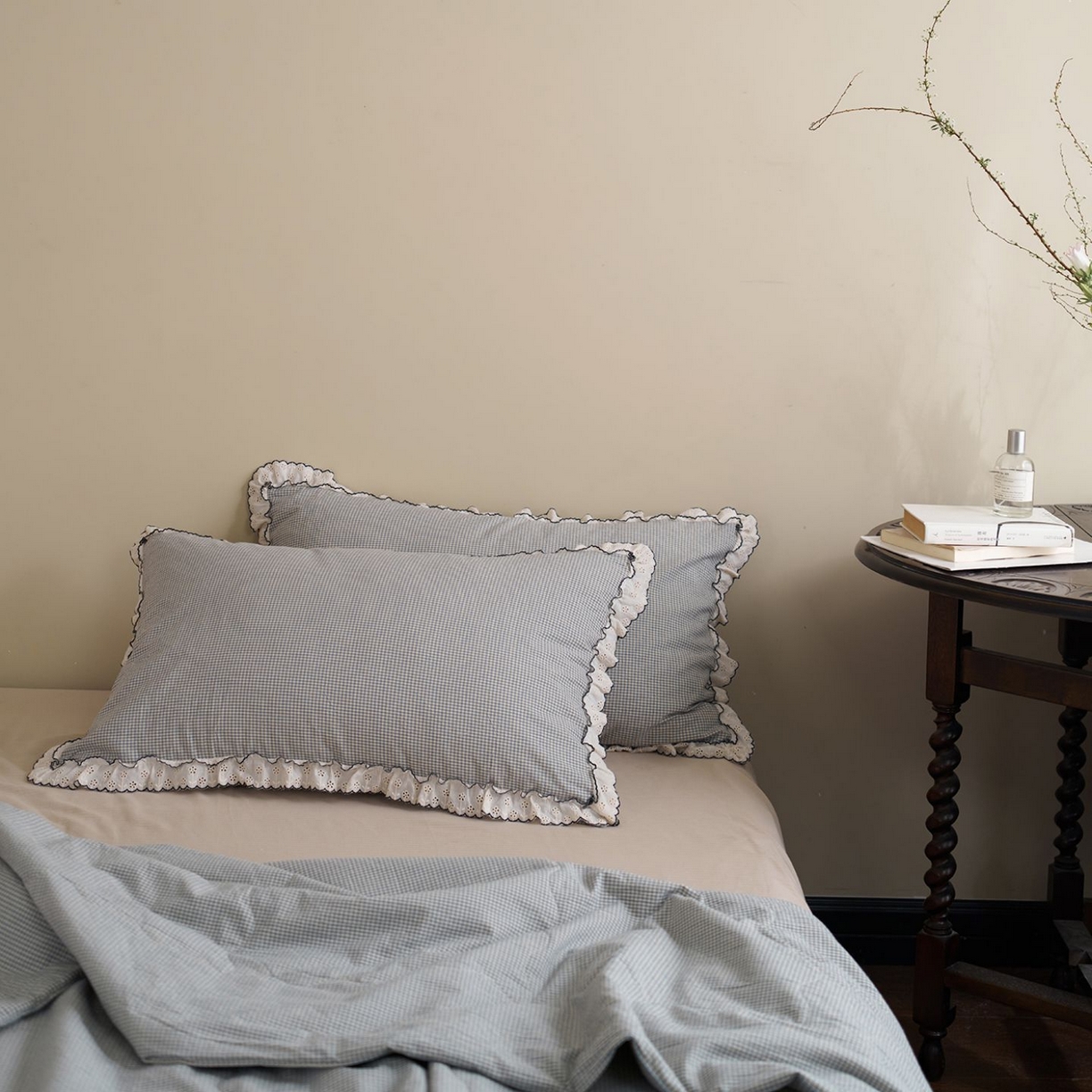 91家纺网 家纺一手货源 找家纺 洋铭区（原狠狠爱） 2026新款色织水洗棉花边夏被 小格子-甜蜜蓝