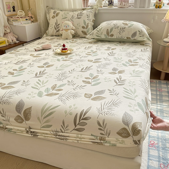 91家纺网 家纺一手货源 找家纺 绵庭家纺 2026新款12868全棉纯棉印花系列床笠单件单品床笠单床笠-第一批 叶语轻喃-绿