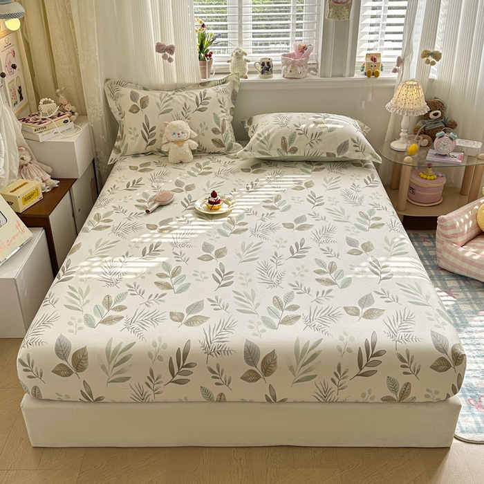 91家纺网 家纺一手货源 找家纺 绵庭家纺 2026新款12868全棉纯棉印花系列床笠单件单品床笠单床笠-第一批 叶语轻喃-绿