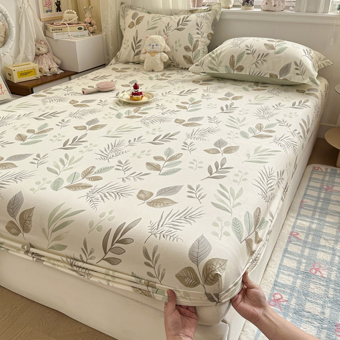 91家纺网 家纺一手货源 找家纺 绵庭家纺 2026新款12868全棉纯棉印花系列床笠单件单品床笠单床笠-第一批 叶语轻喃-绿