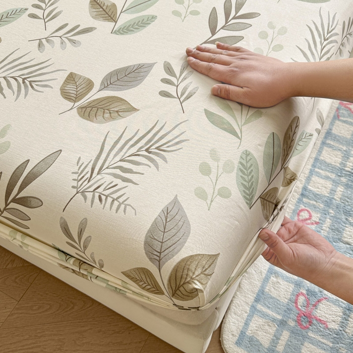 91家纺网 家纺一手货源 找家纺 绵庭家纺 2026新款12868全棉纯棉印花系列床笠单件单品床笠单床笠-第一批 叶语轻喃-绿