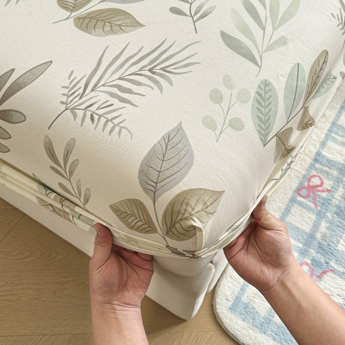 91家纺网 家纺一手货源 找家纺 绵庭家纺 2026新款12868全棉纯棉印花系列床笠单件单品床笠单床笠-第一批 叶语轻喃-绿