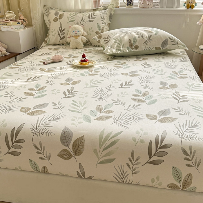 91家纺网 家纺一手货源 找家纺 绵庭家纺 2026新款12868全棉纯棉印花系列床笠单件单品床笠单床笠-第一批 叶语轻喃-绿