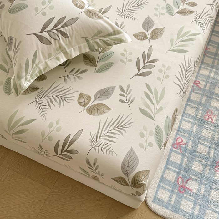 91家纺网 家纺一手货源 找家纺 绵庭家纺 2026新款12868全棉纯棉印花系列床笠单件单品床笠单床笠-第一批 叶语轻喃-绿