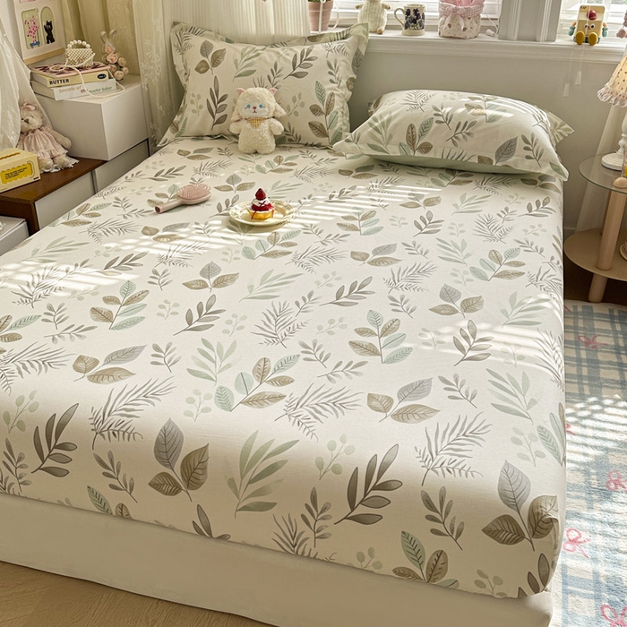 91家纺网 家纺一手货源 找家纺 绵庭家纺 2026新款12868全棉纯棉印花系列床笠单件单品床笠单床笠-第一批 叶语轻喃-绿