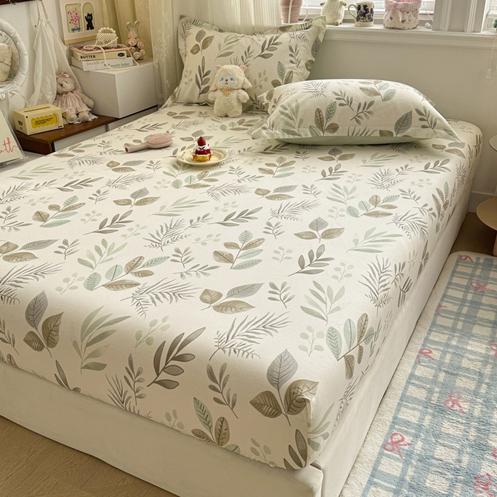 91家纺网 家纺一手货源 找家纺 绵庭家纺 2026新款12868全棉纯棉印花系列床笠单件单品床笠单床笠-第一批 叶语轻喃-绿