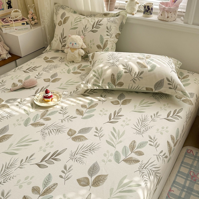 91家纺网 家纺一手货源 找家纺 绵庭家纺 2026新款12868全棉纯棉印花系列床笠单件单品床笠单床笠-第一批 叶语轻喃-绿