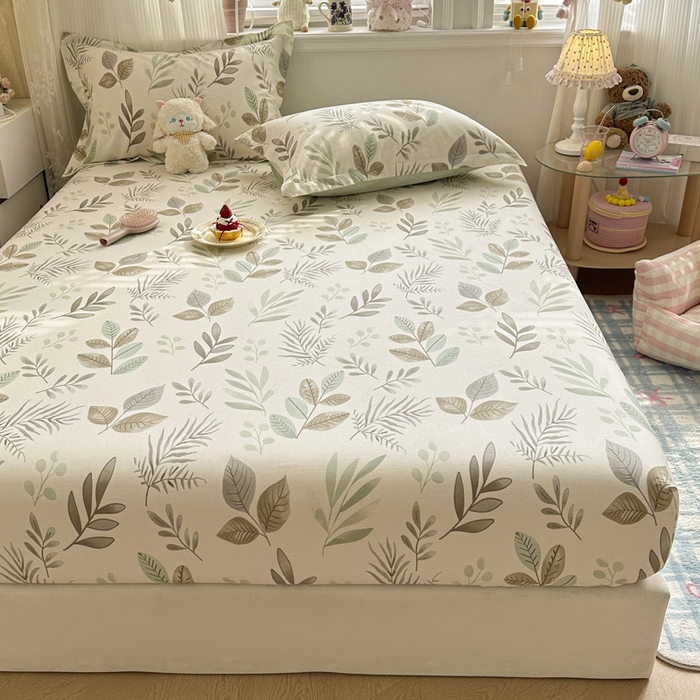 91家纺网 家纺一手货源 找家纺 绵庭家纺 2026新款12868全棉纯棉印花系列床笠单件单品床笠单床笠-第一批 叶语轻喃-绿