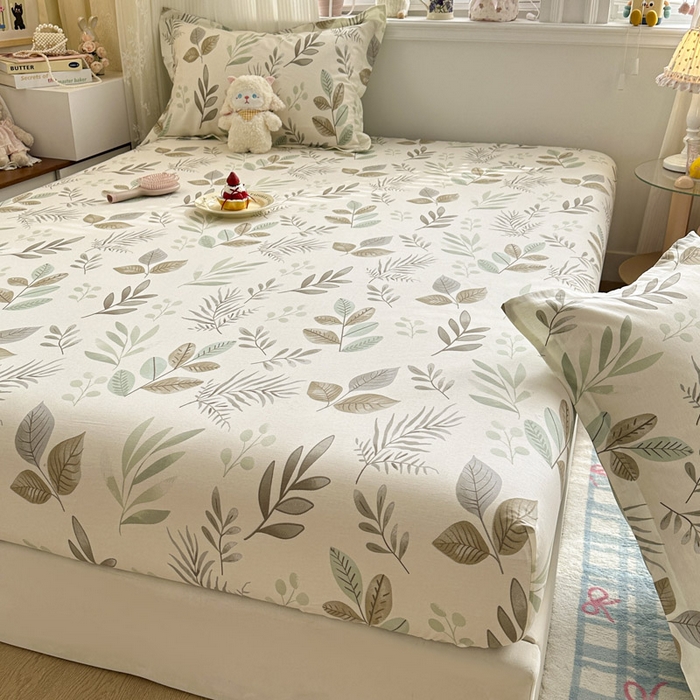 91家纺网 家纺一手货源 找家纺 绵庭家纺 2026新款12868全棉纯棉印花系列床笠单件单品床笠单床笠-第一批 叶语轻喃-绿