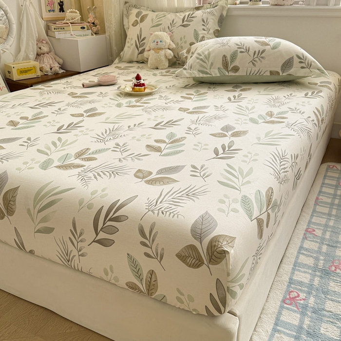 91家纺网 家纺一手货源 找家纺 绵庭家纺 2026新款12868全棉纯棉印花系列床笠单件单品床笠单床笠-第一批 叶语轻喃-绿