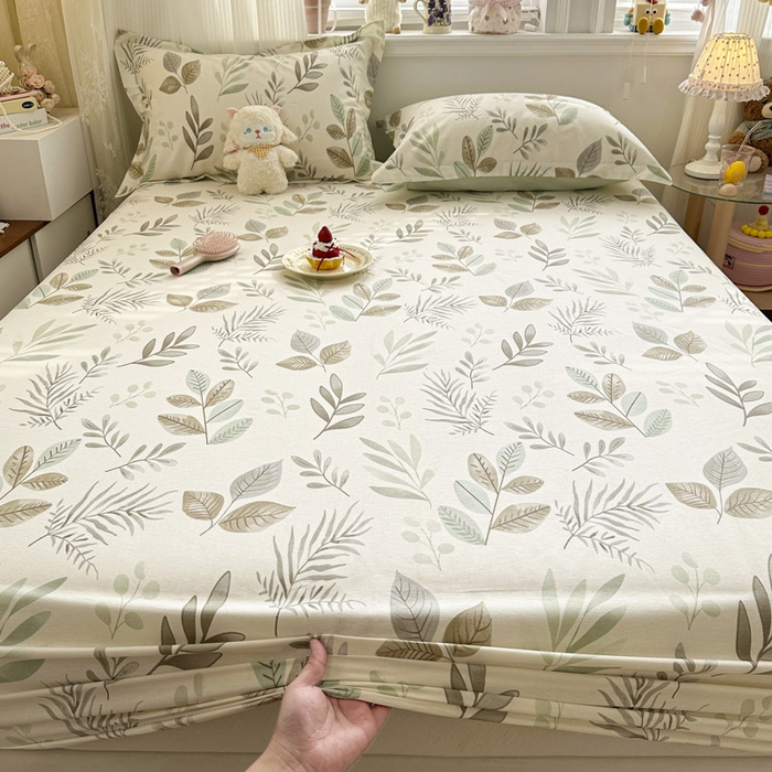 91家纺网 家纺一手货源 找家纺 绵庭家纺 2026新款12868全棉纯棉印花系列床笠单件单品床笠单床笠-第一批 叶语轻喃-绿