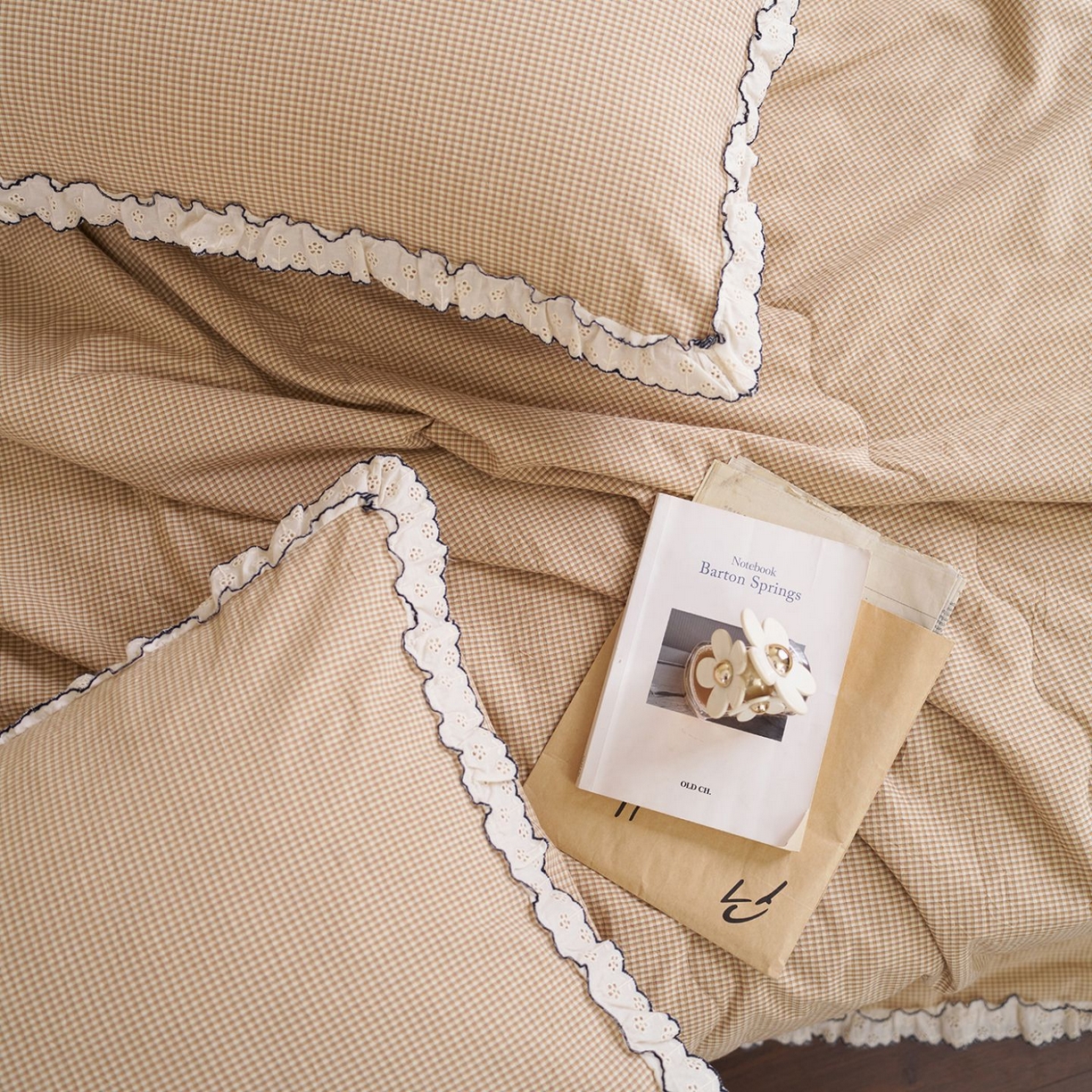 91家纺网 家纺一手货源 找家纺 洋铭区（原狠狠爱） 2026新款色织水洗棉花边夏被 小格子-甜蜜黄