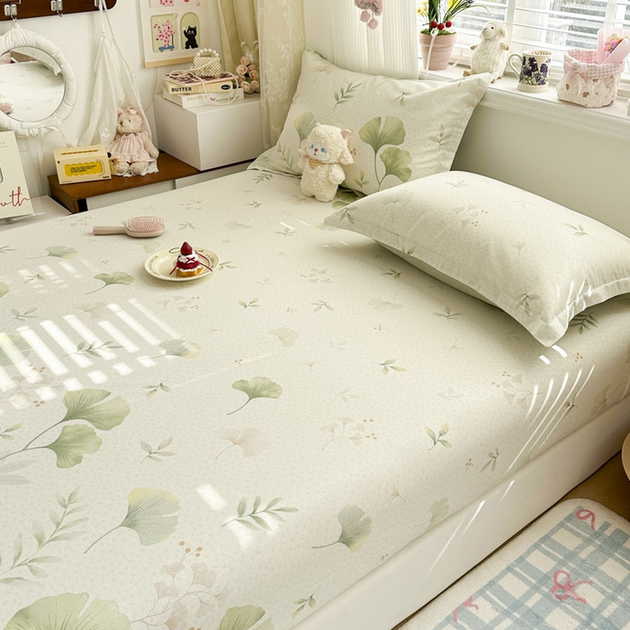 91家纺网 家纺一手货源 找家纺 绵庭家纺 2026新款12868全棉纯棉印花系列床笠单件单品床笠单床笠-第一批 银杏疏影