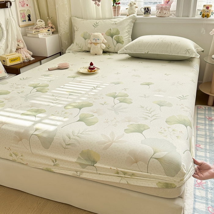 91家纺网 家纺一手货源 找家纺 绵庭家纺 2026新款12868全棉纯棉印花系列床笠单件单品床笠单床笠-第一批 银杏疏影