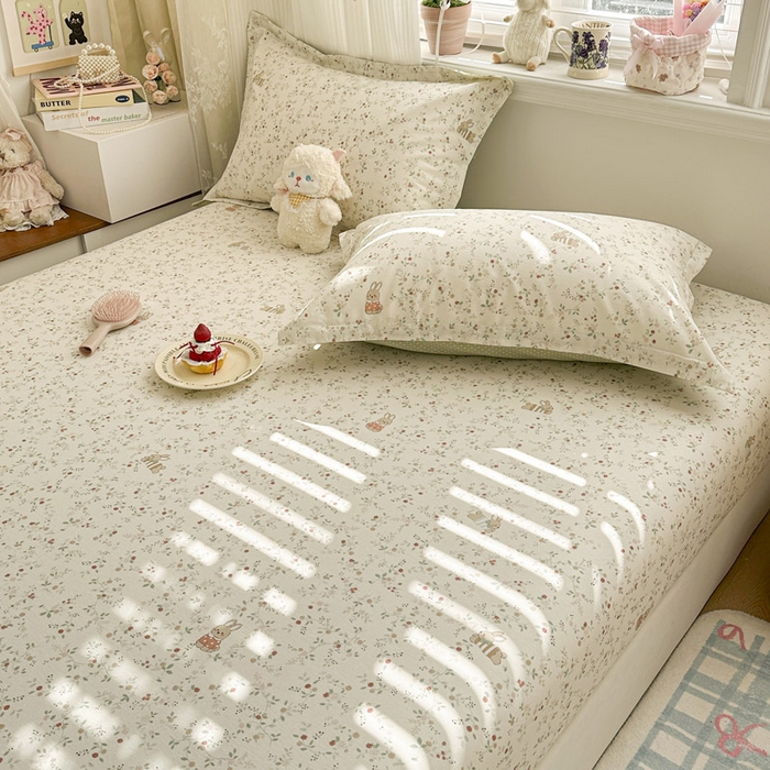 91家纺网 家纺一手货源 找家纺 绵庭家纺 2026新款12868全棉纯棉印花系列床笠单件单品床笠单床笠-第一批 月兔花园