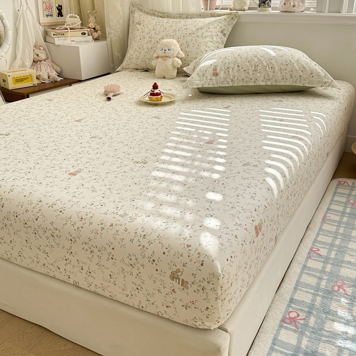 91家纺网 家纺一手货源 找家纺 绵庭家纺 2026新款12868全棉纯棉印花系列床笠单件单品床笠单床笠-第一批 月兔花园