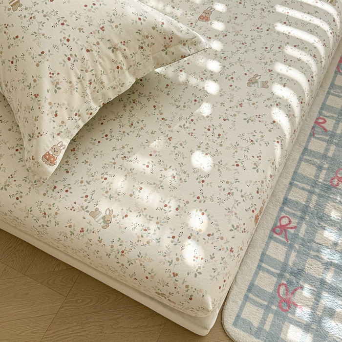 91家纺网 家纺一手货源 找家纺 绵庭家纺 2026新款12868全棉纯棉印花系列床笠单件单品床笠单床笠-第一批 月兔花园