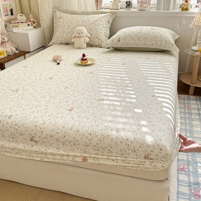 91家纺网 家纺一手货源 找家纺 绵庭家纺 2026新款12868全棉纯棉印花系列床笠单件单品床笠单床笠-第一批 月兔花园