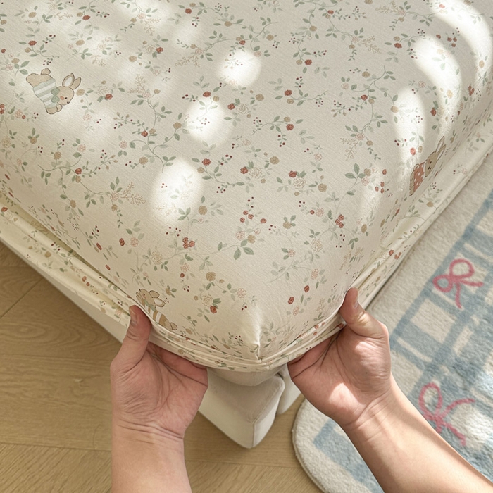 91家纺网 家纺一手货源 找家纺 绵庭家纺 2026新款12868全棉纯棉印花系列床笠单件单品床笠单床笠-第一批 月兔花园