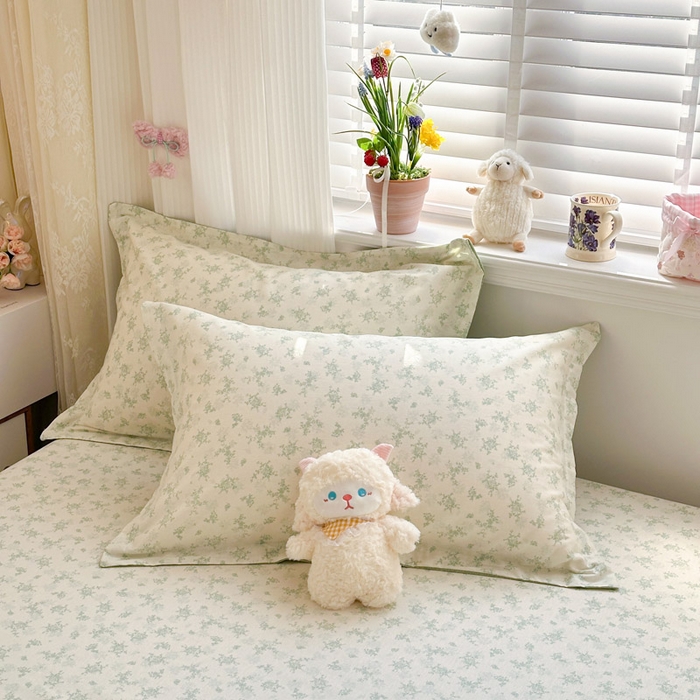 绵庭家纺 2026新款12868全棉纯棉印花系列枕套单件单品枕套单枕套-第一批 清清文絮-绿