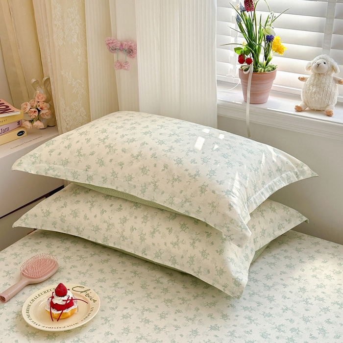 91家纺网 家纺一手货源 找家纺 绵庭家纺 2026新款12868全棉纯棉印花系列枕套单件单品枕套单枕套-第一批 清清文絮-绿