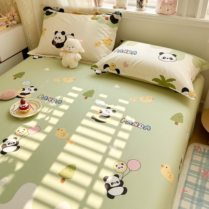 91家纺网 家纺一手货源 找家纺 绵庭家纺 2026新款12868全棉纯棉印花系列枕套单件单品枕套单枕套-第一批 熊猫鸭鸭乐-绿