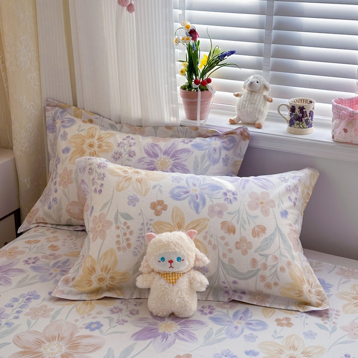 91家纺网 家纺一手货源 找家纺 绵庭家纺 2026新款12868全棉纯棉印花系列枕套单件单品枕套单枕套-第一批 柔色花笺