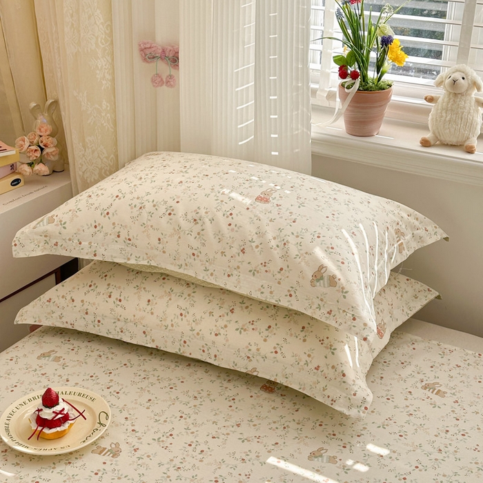 91家纺网 家纺一手货源 找家纺 绵庭家纺 2026新款12868全棉纯棉印花系列枕套单件单品枕套单枕套-第一批 月兔花园