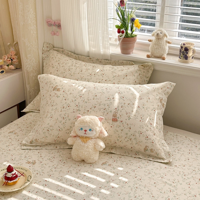 绵庭家纺 2026新款12868全棉纯棉印花系列枕套单件单品枕套单枕套-第一批 月兔花园