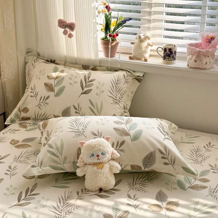 91家纺网 家纺一手货源 找家纺 绵庭家纺 2026新款12868全棉纯棉印花系列枕套单件单品枕套单枕套-第一批 叶语轻喃-绿