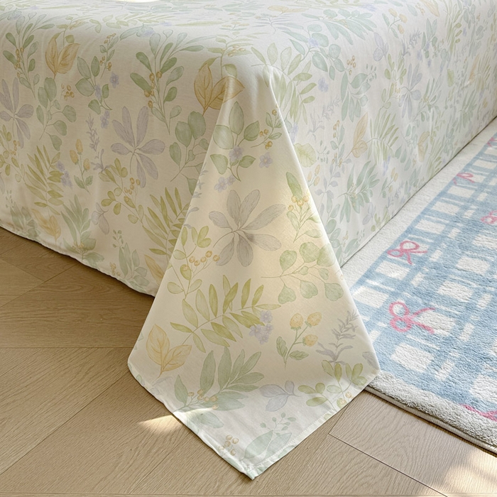 91家纺网 家纺一手货源 找家纺 绵庭家纺 2026新款12868全棉纯棉印花系列床单单件单品床单单床单-第一批 青岚叶语-绿