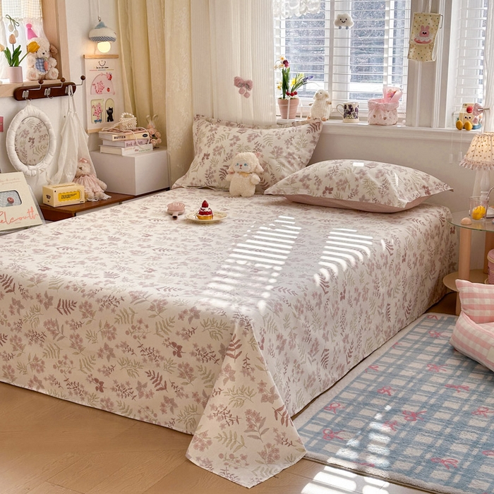 91家纺网 家纺一手货源 找家纺 绵庭家纺 2026新款12868全棉纯棉印花系列床单单件单品床单单床单-第一批 青梅温茶-粉