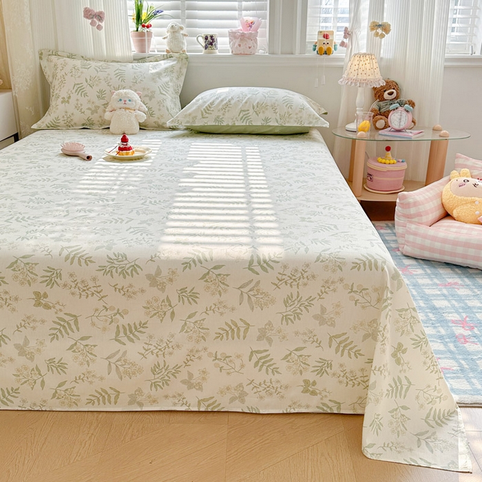 91家纺网 家纺一手货源 找家纺 绵庭家纺 2026新款12868全棉纯棉印花系列床单单件单品床单单床单-第一批 青梅温茶-绿