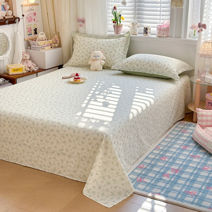 91家纺网 家纺一手货源 找家纺 绵庭家纺 2026新款12868全棉纯棉印花系列床单单件单品床单单床单-第一批 清清文絮-绿