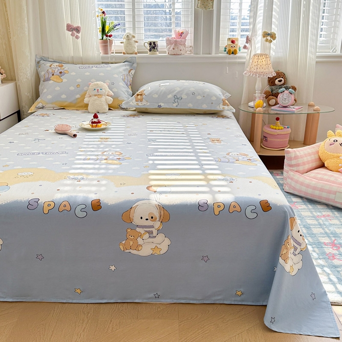 91家纺网 家纺一手货源 找家纺 绵庭家纺 2026新款12868全棉纯棉印花系列床单单件单品床单单床单-第一批 汪汪宇航记