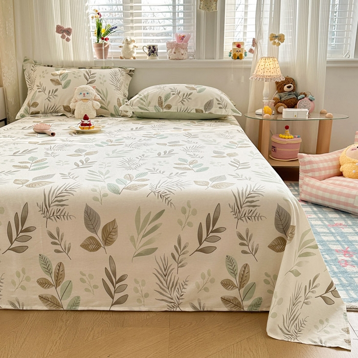 91家纺网 家纺一手货源 找家纺 绵庭家纺 2026新款12868全棉纯棉印花系列床单单件单品床单单床单-第一批 叶语轻喃-绿