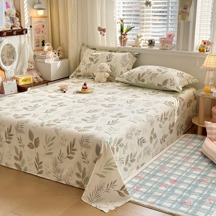 91家纺网 家纺一手货源 找家纺 绵庭家纺 2026新款12868全棉纯棉印花系列床单单件单品床单单床单-第一批 叶语轻喃-绿