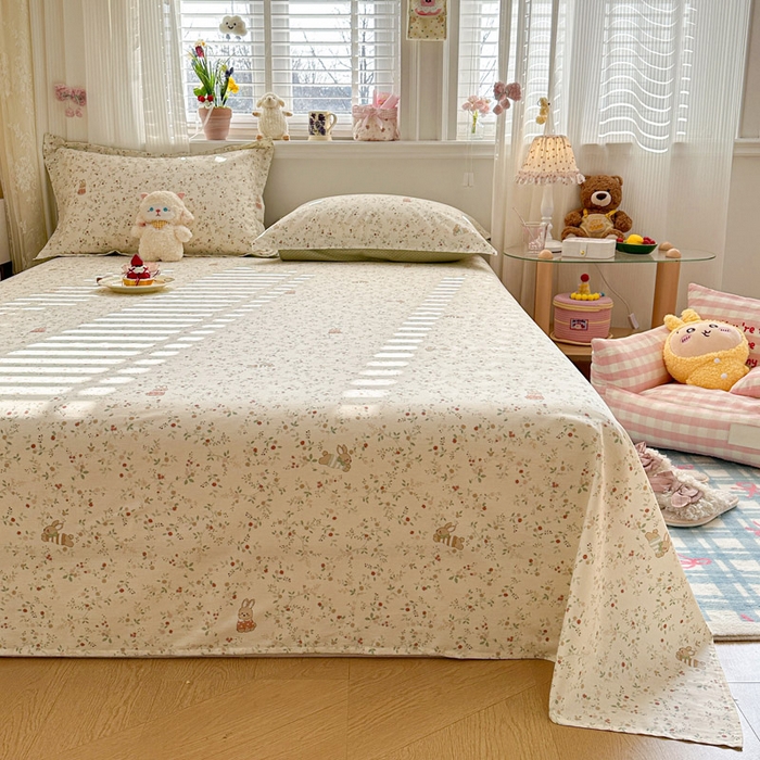 91家纺网 家纺一手货源 找家纺 绵庭家纺 2026新款12868全棉纯棉印花系列床单单件单品床单单床单-第一批 月兔花园