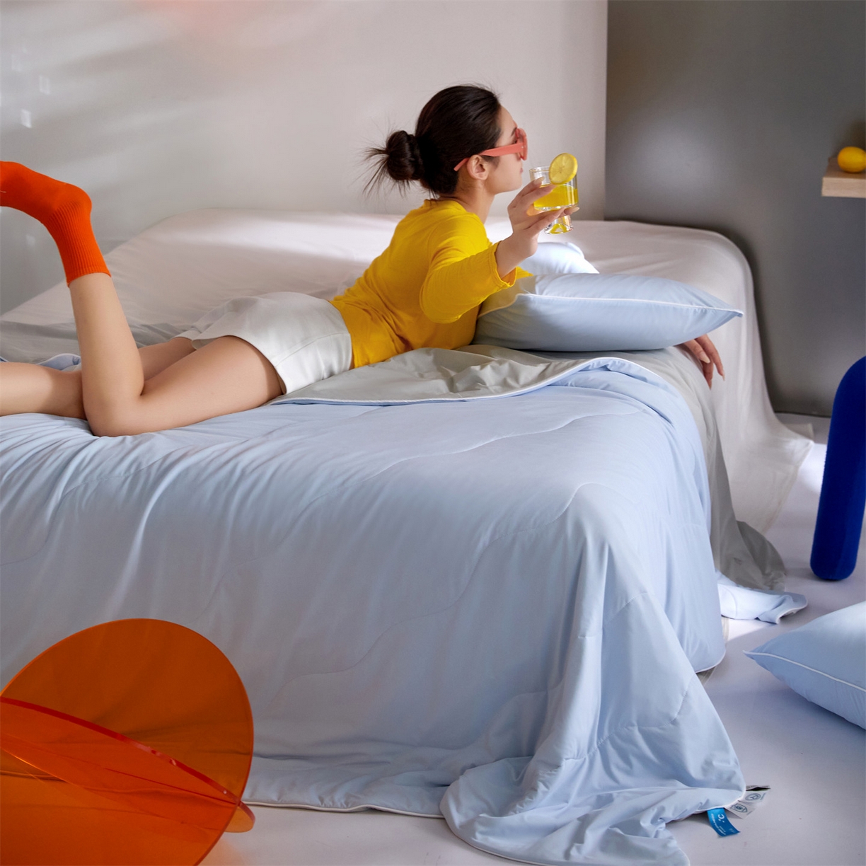 91家纺网 家纺一手货源 找家纺 头等舱 2026新款3.0版凉感A类锦氨（160克）20大豆抗菌夏被（配礼盒）典雅蓝+高级灰