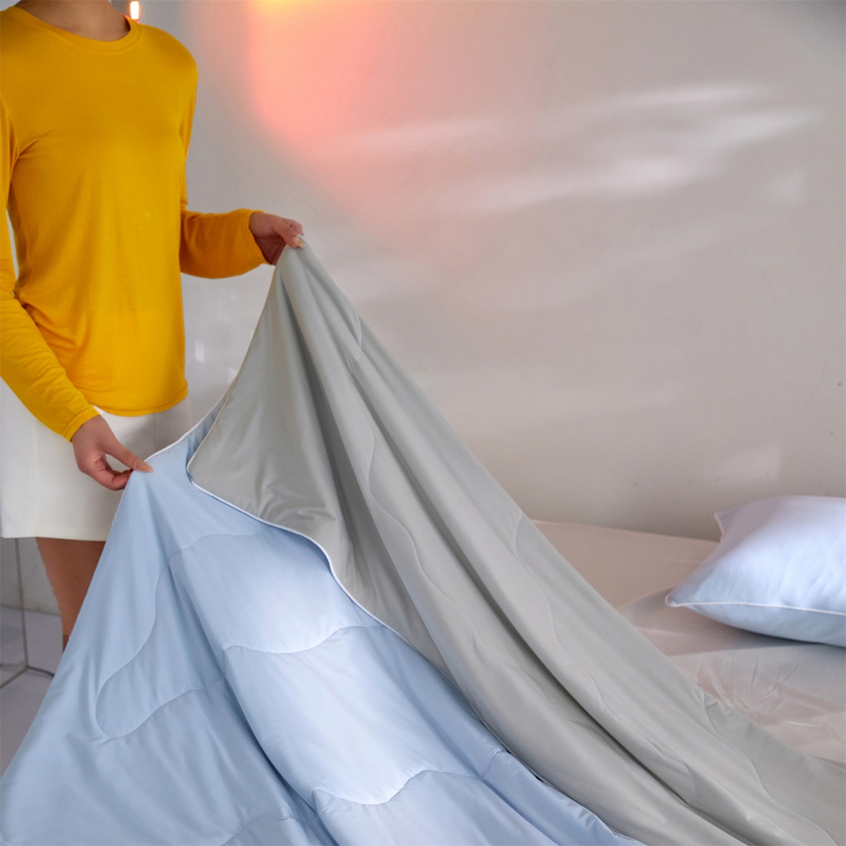 91家纺网 家纺一手货源 找家纺 头等舱 2026新款3.0版凉感A类锦氨（160克）20大豆抗菌夏被（配礼盒）典雅蓝+高级灰