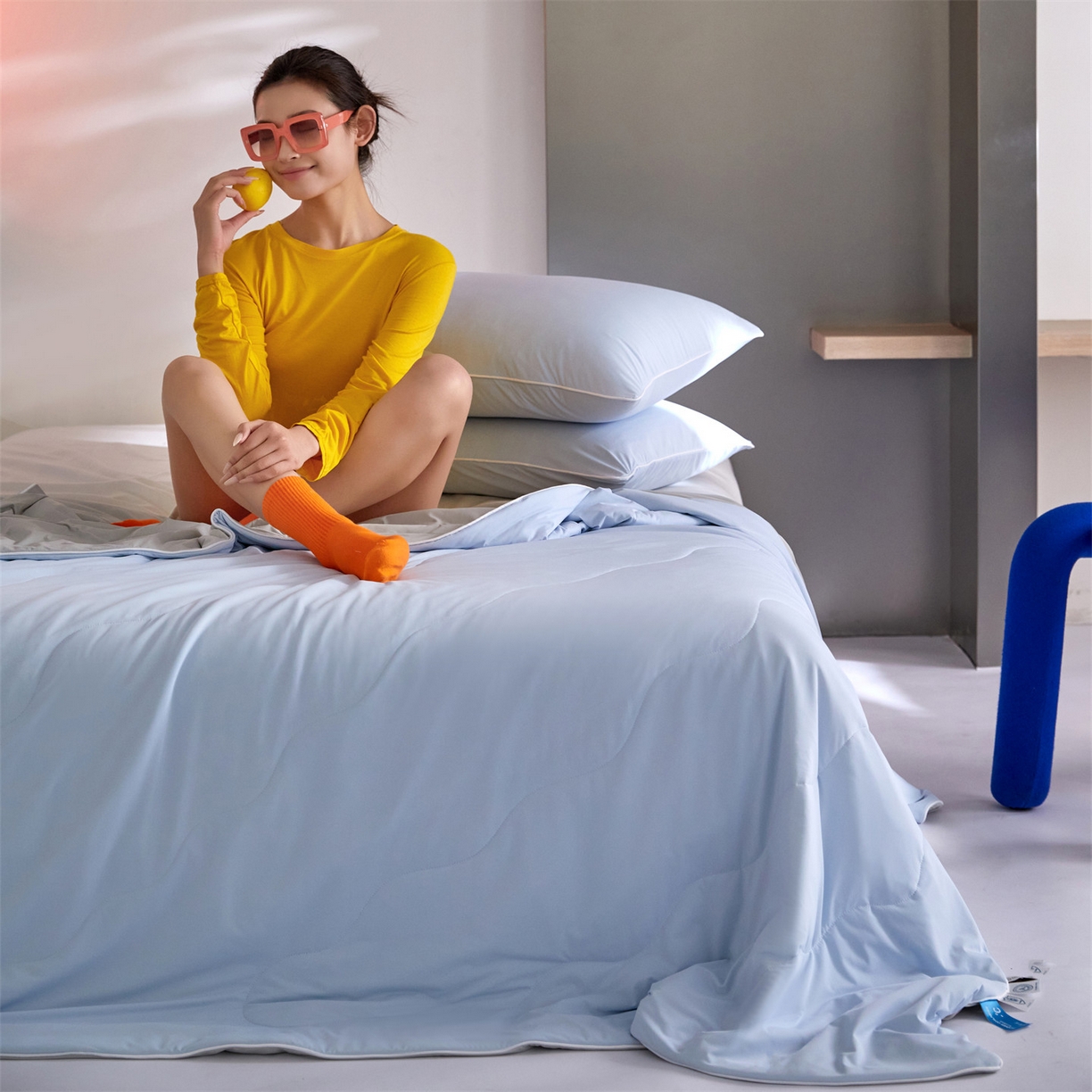 91家纺网 家纺一手货源 找家纺 头等舱 2026新款3.0版凉感A类锦氨（160克）20大豆抗菌夏被（配礼盒）典雅蓝+高级灰