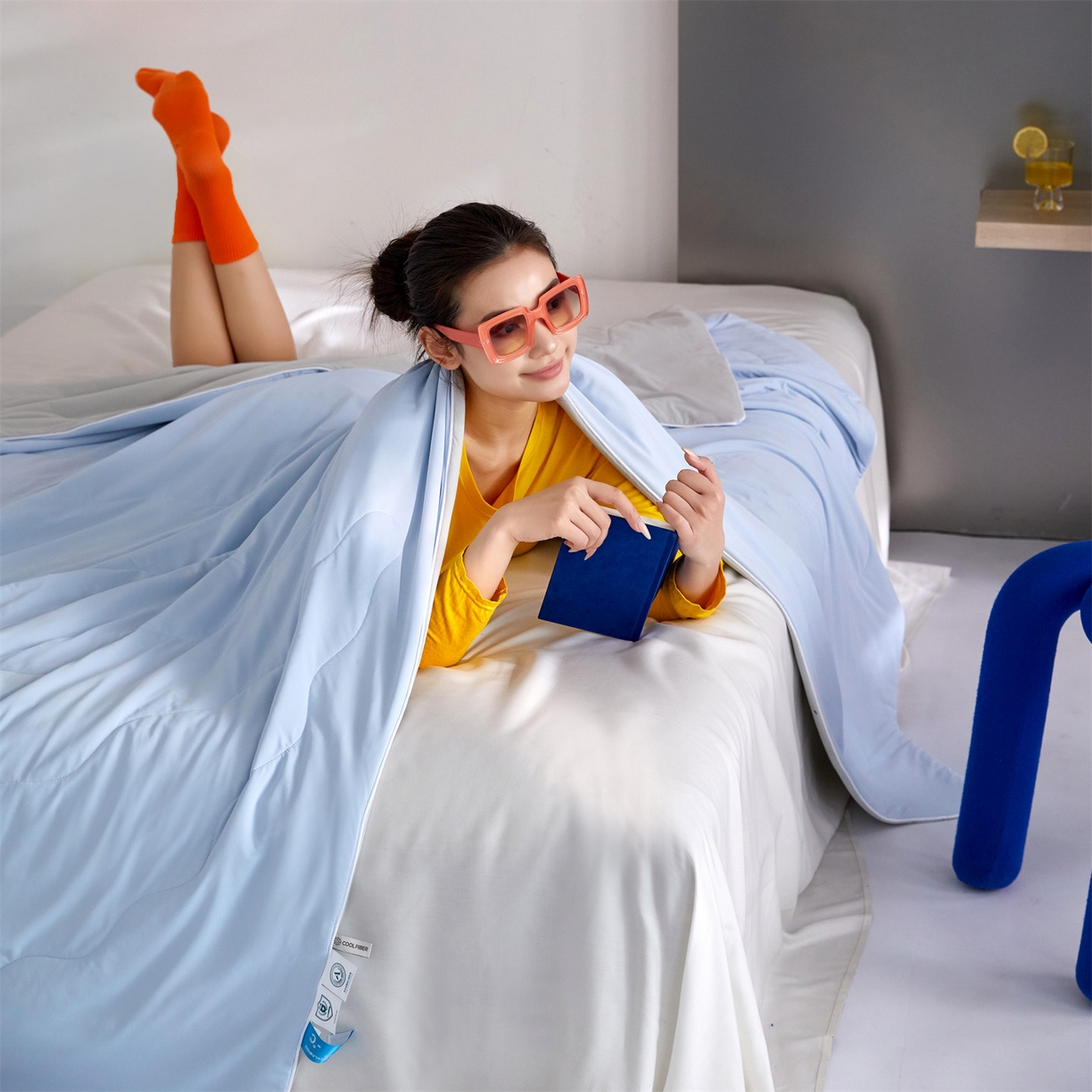 91家纺网 家纺一手货源 找家纺 头等舱 2026新款3.0版凉感A类锦氨（160克）20大豆抗菌夏被（配礼盒）典雅蓝+高级灰